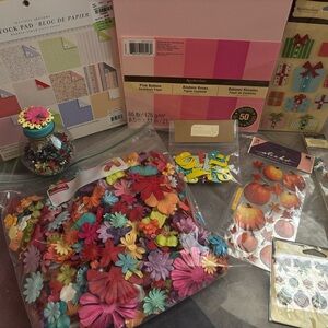 Assorted Paper Craft Flowers & Embellishments - Bright Multicolor